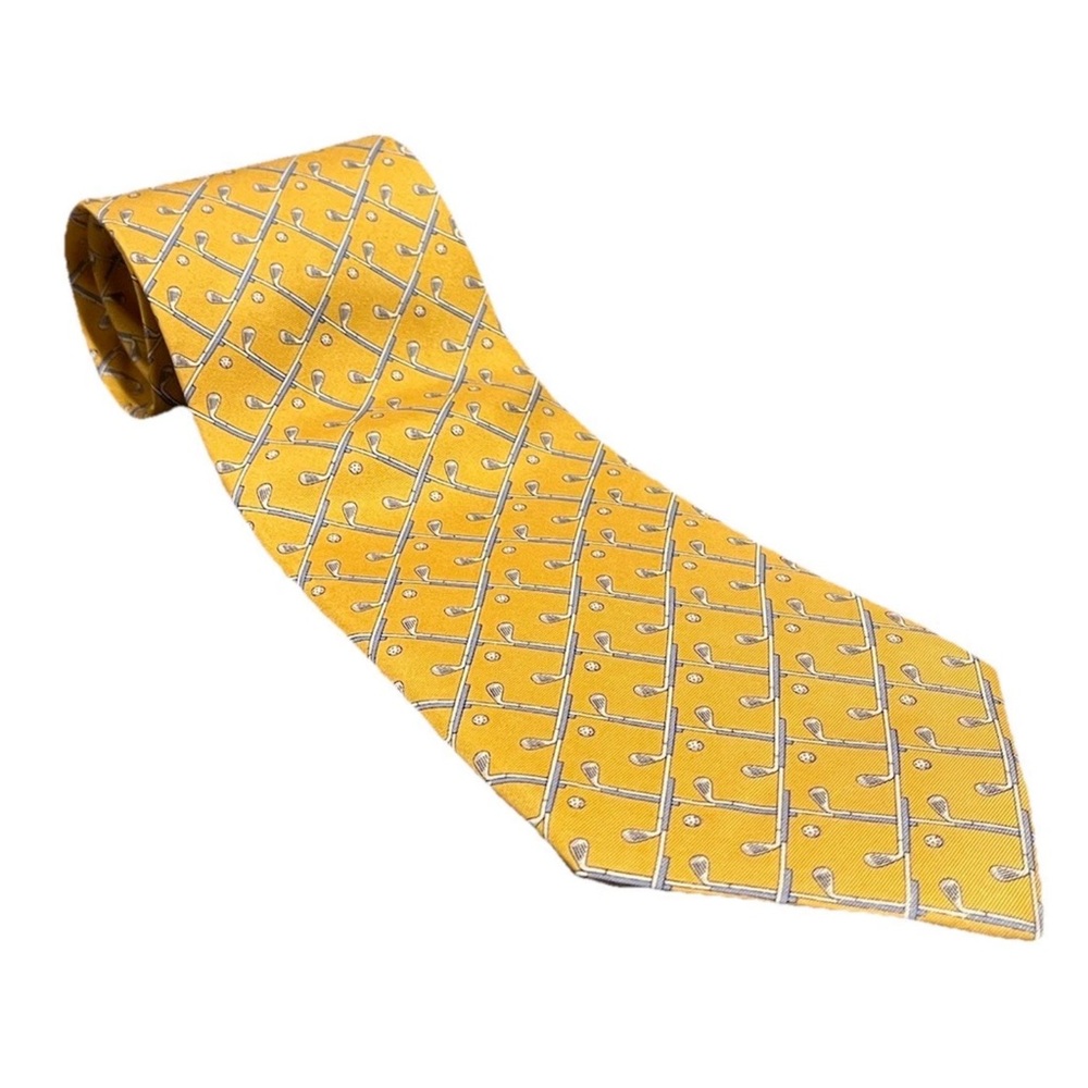 Dunhill London NWT Yellow Golf Print 100% Silk Men’s Tie